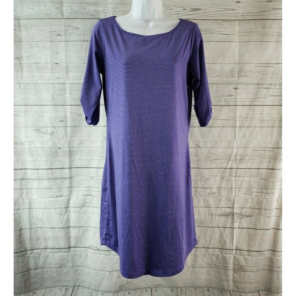 Soybu‎ Womens Dress Sz Medium Purple Striped Tabbed Sleeves - Picture 1 of 5